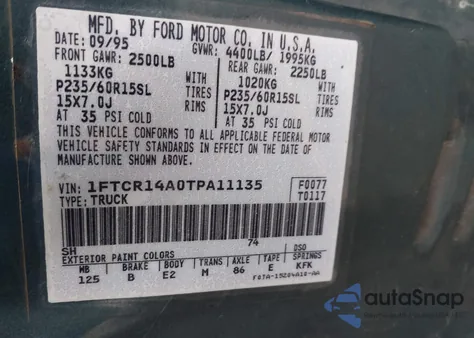 1996 Ford Ranger Super Cab из США, поврежденный, VIN 1FTCR14A0TPA11135